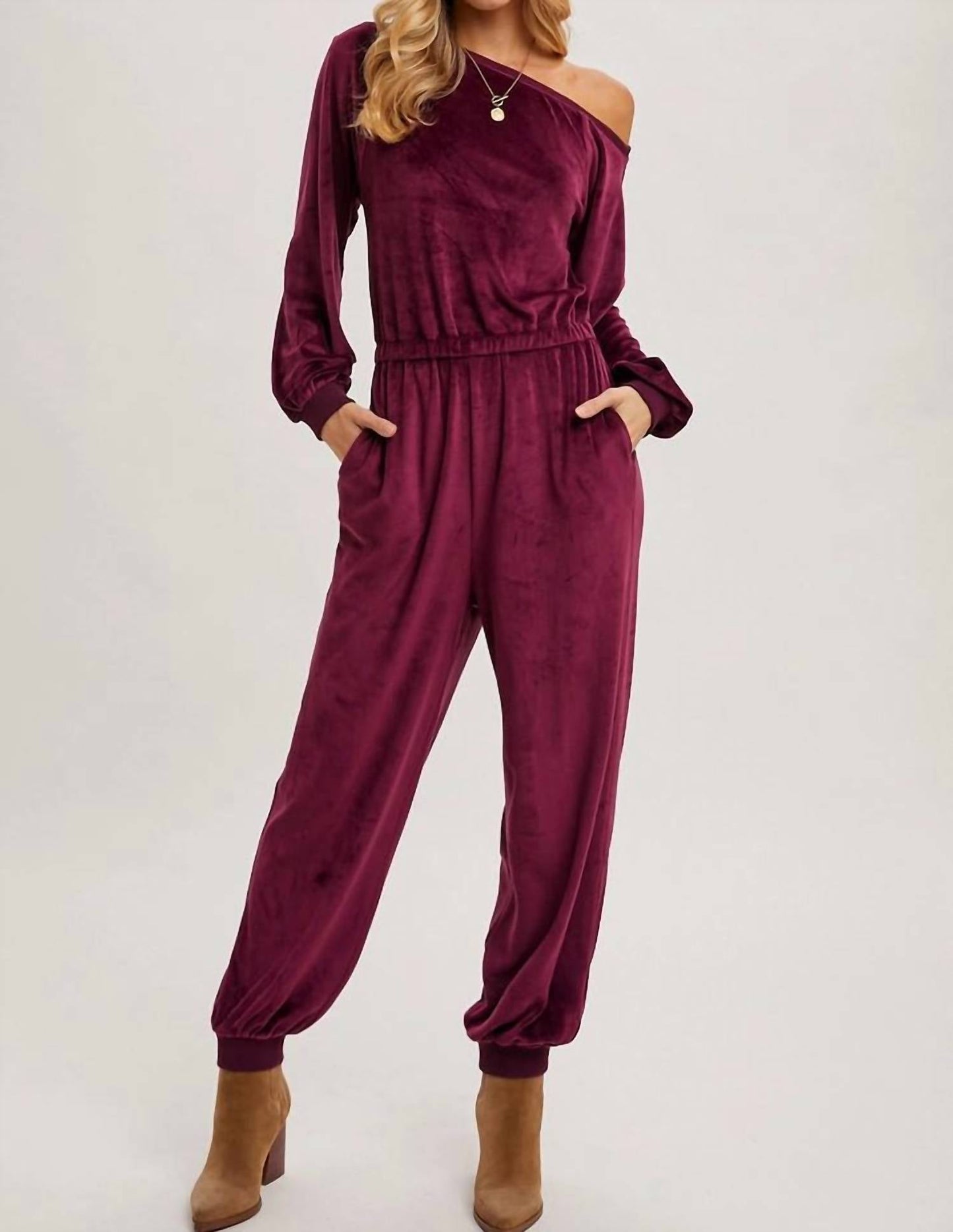Bluivy - Plum Velvet One Shoulder Jumpsuit