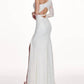 Rachel Allan - Asymmetrical Neck One Shoulder Long Sleeved Slit Evening Gown