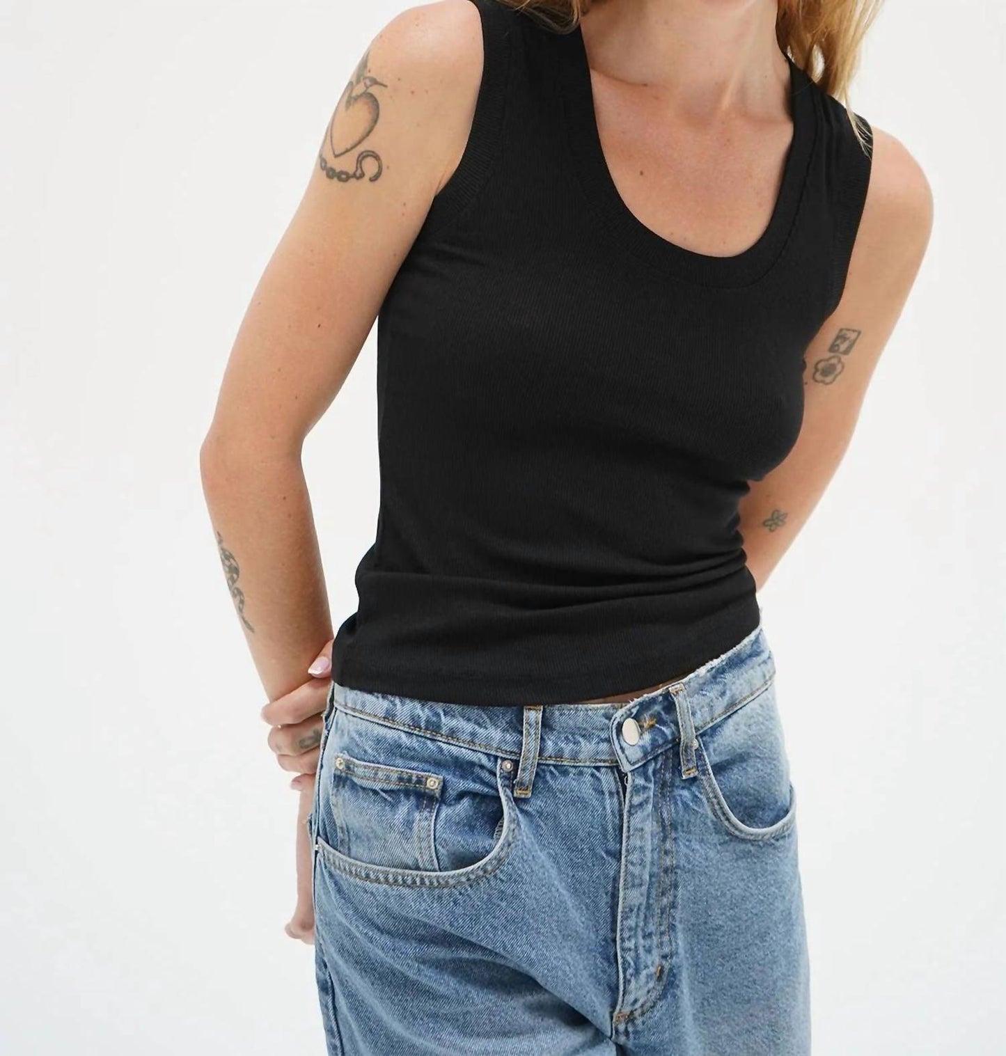 Lna - Deep U Ribbed Tank Top