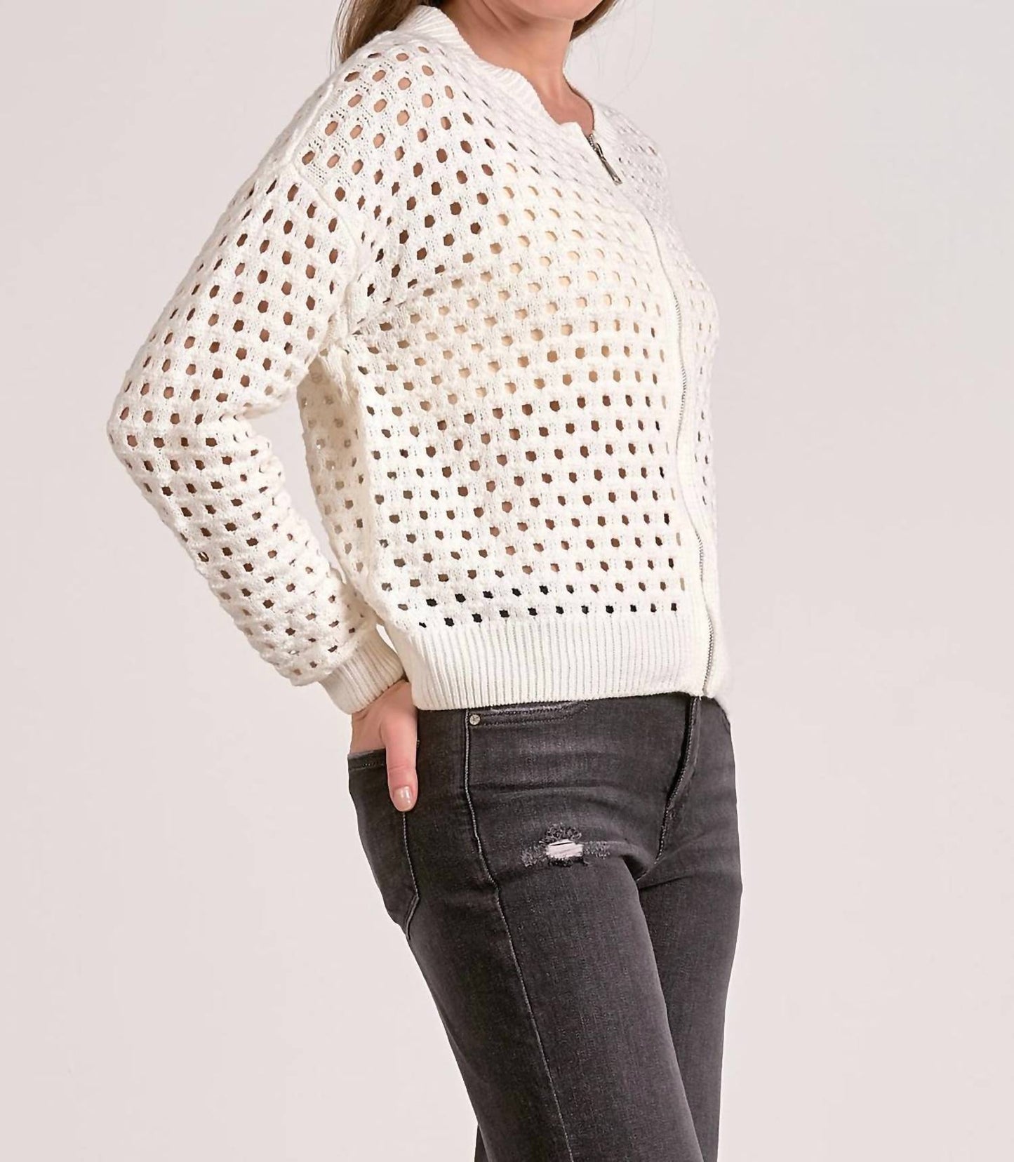 Elan - Zip Up Crochet Sweater Cardigan