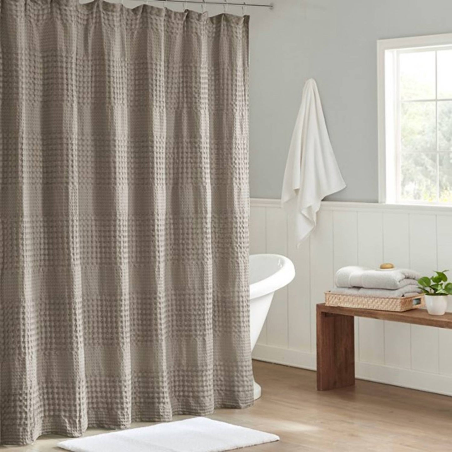 Olliix - ARLO SUPER WAFFLE TEXTURE SOLID SHOWER CURTAIN