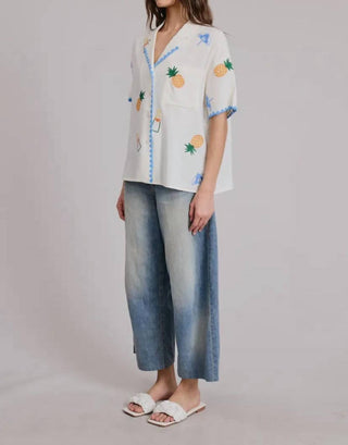 Flat White - Cancun Embroidered Short Sleeve Shirt