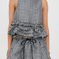 Ganni - Crinkled Taffeta Check Open Back Frill Top
