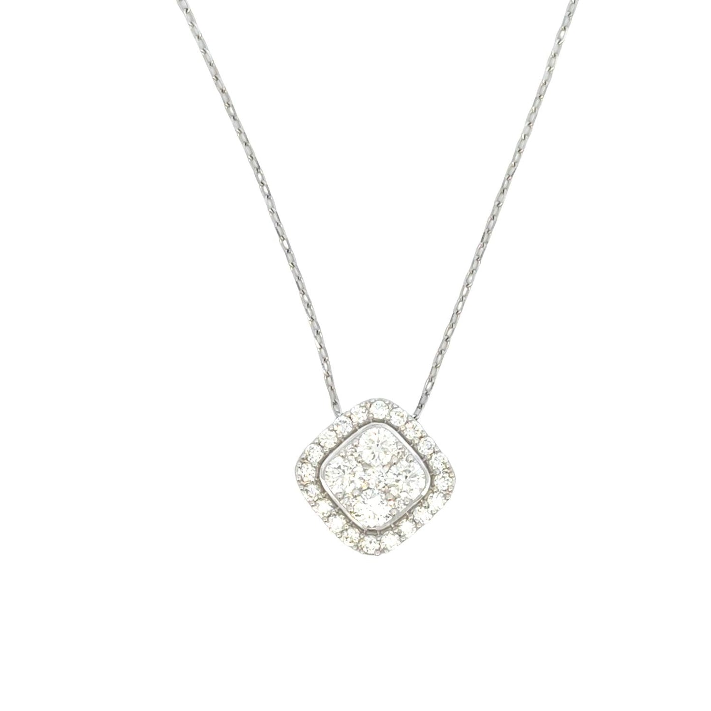 Aamiaa - 1.00 Carat Natural Diamond Cushion Halo Cluster Pendant