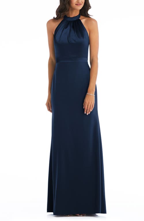 After Six Halter Neck Charmeuse & Crepe Gown in Midnight, Size 0