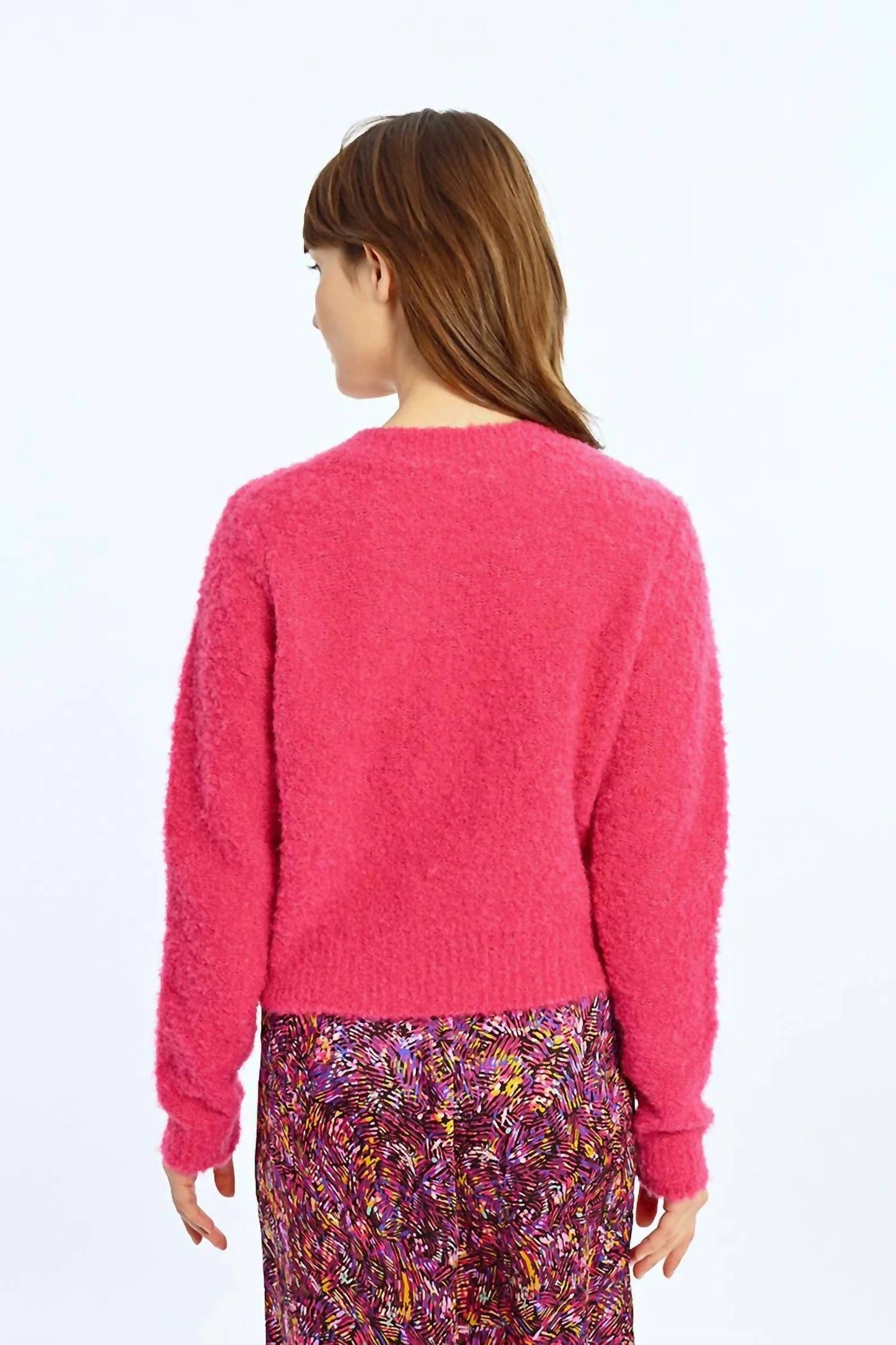 Molly Bracken - Boucle Knit Gold Button Accent Cardigan Sweater