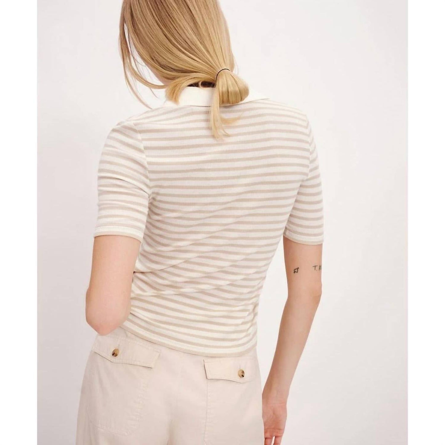 Atm - Modal Rib Stripe Short Sleeve Henley Tee