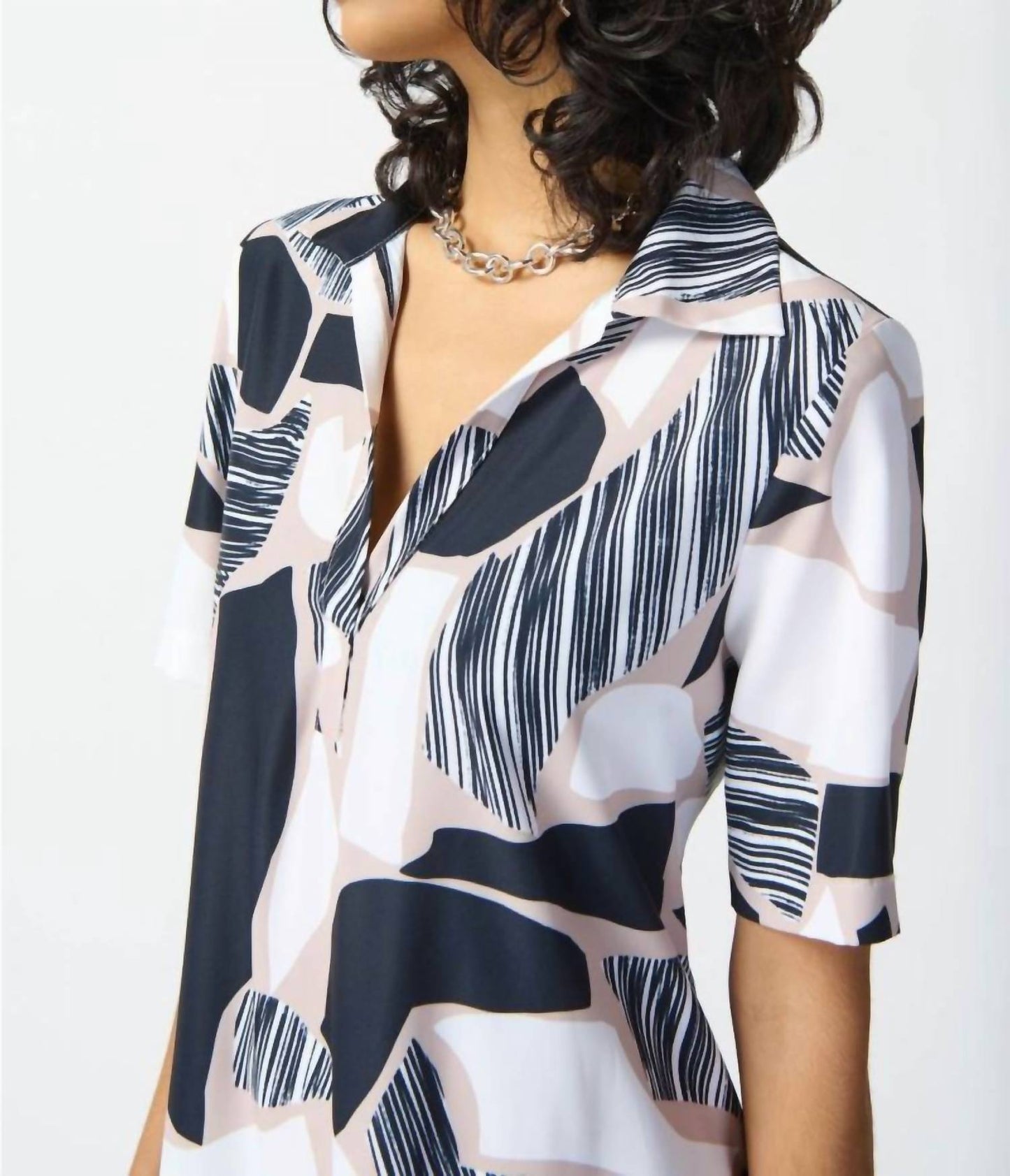Joseph Ribkoff - Abstract Print Short Sleeve Maxi Shirt Dress