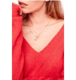 Free People - Suéter de malha coral com decote em V e gola em V