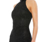 Mac Duggal - Beaded High Neck Halter Midi Dress Sleeveless