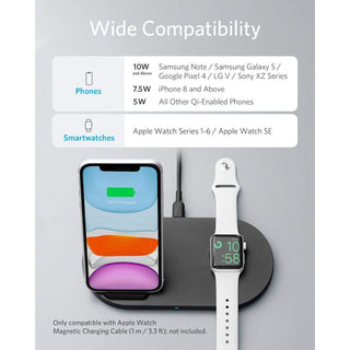 Estação de carregamento sem fio Anker com carregador QC PowerWave Sense 2 em 1 com suporte para carregamento de relógio para Apple Watch SE/6/5/4/3/2/1 iPhone SE 2020 11 11 Pro (cabo de carregamento de relógio não incluído)