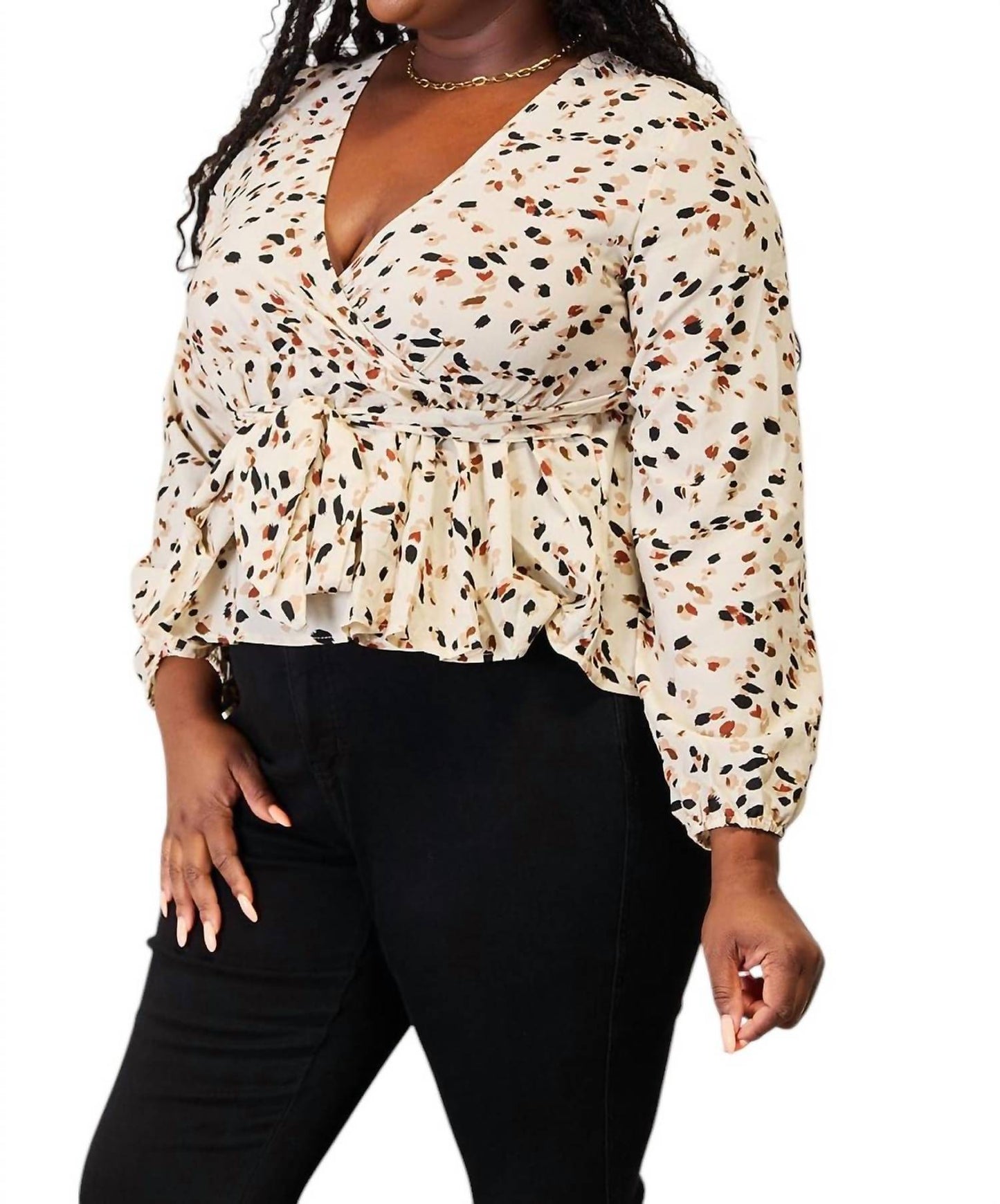 Double Take - Vibrant Plunge Peplum Top