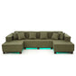 U-Shaped Sectional Sofa With RGB LED Light Strip And 6 Pillows
