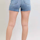 Judy Blue - High Waist Denim Shorts With Stitch Over Destroy Detail