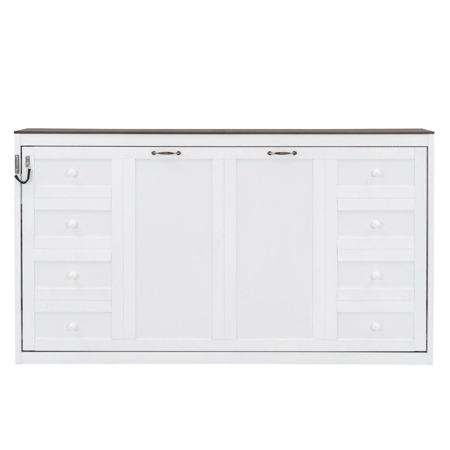 Murphy Bed with LED Light and Foldable Wall Cabinet