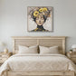 Beauty Lady Wall Art Gold and White Floral Canvas Artwork 24x24 Inch