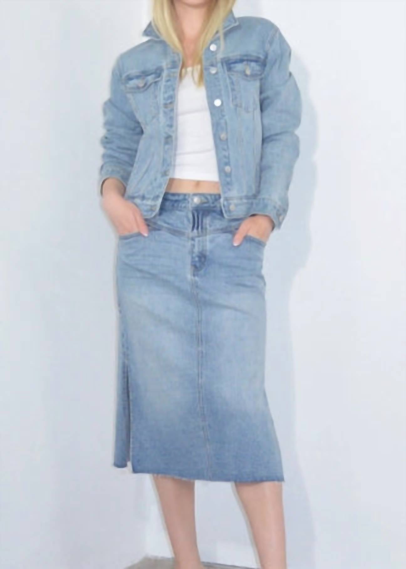 Artemis Vintage - Women's Denim Midi Side Slit Skirt