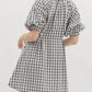 Entro - Gingham Pleated Bubble Sleeve Mini Dress