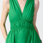 Joseph Ribkoff - Shirred V-neck Sleeveless Midi A-line Dress