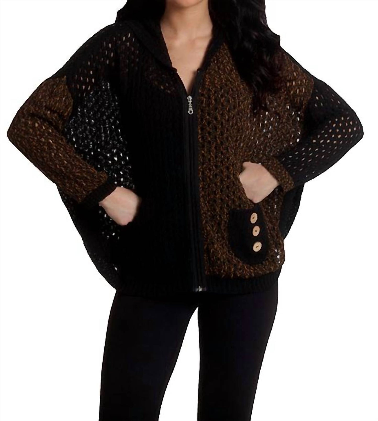 French Kyss - Crochet Button Hoodie Poncho