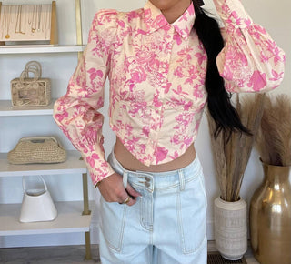 Olivaceous - Fiona Floral Puff Sleeve Corset Top