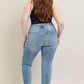 Judy Blue - Mid Rise Bleach Wash Cuffed Boyfriend Denim Jeans - Plus Size