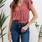 Blu Pepper - Scallop Lace Trim Back Tie Short Sleeve Crop Top