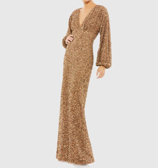 Mac Duggal - Vestido de festa com mangas bufantes e decote em V e lantejoulas