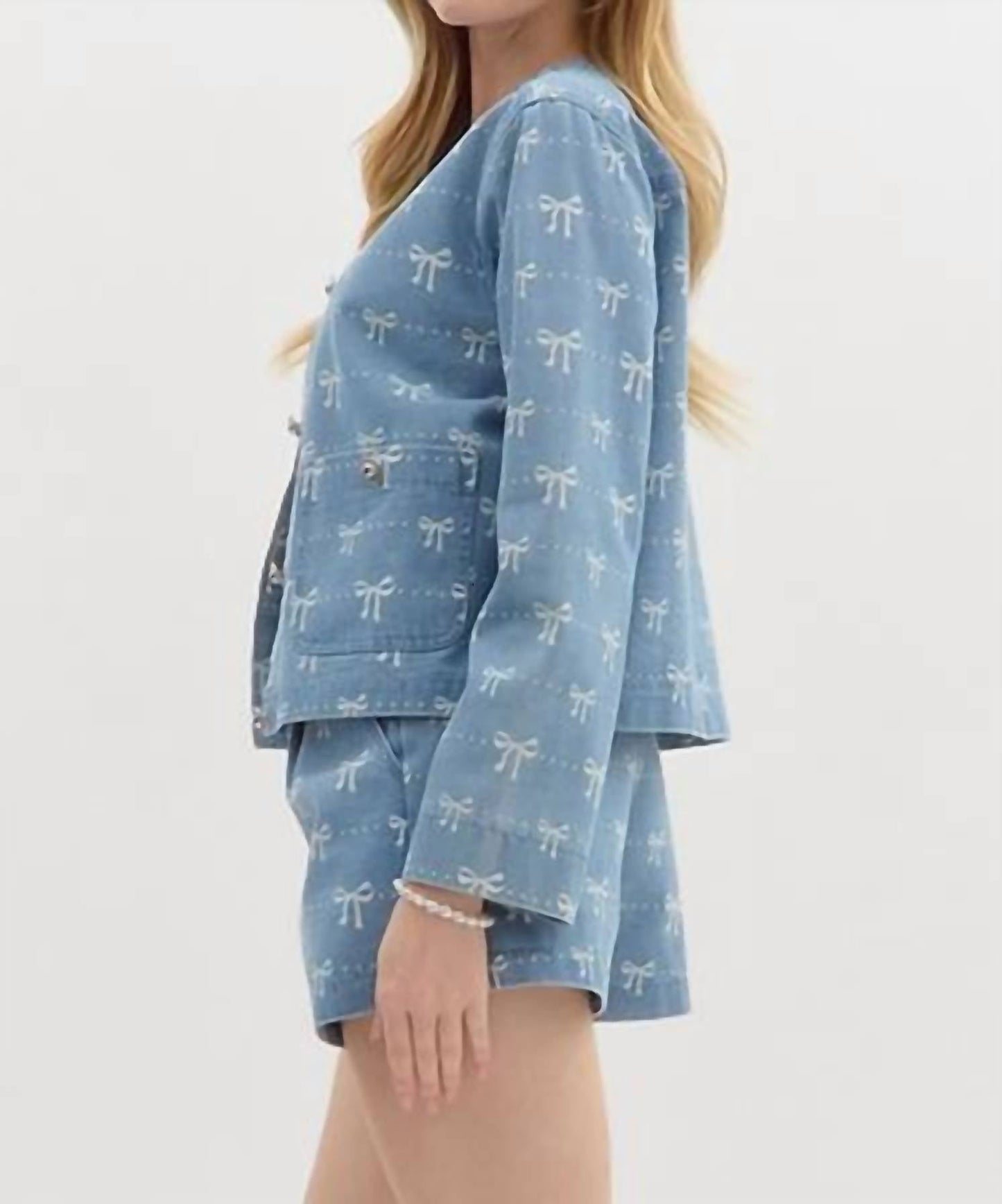 Entro - Bow Pattern Denim Jacket