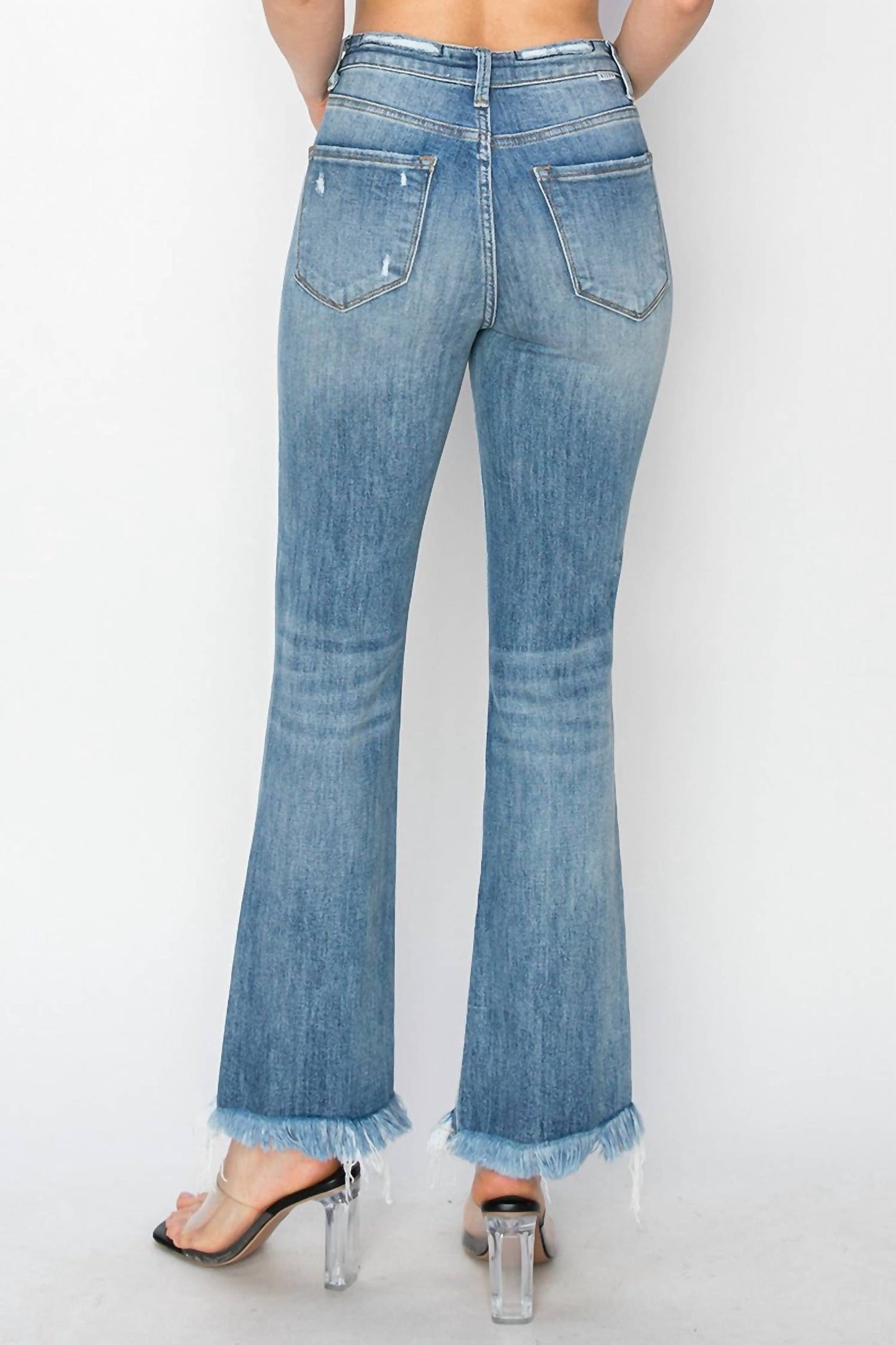 Risen - High Rise Crop Bootcut Fray Jeans