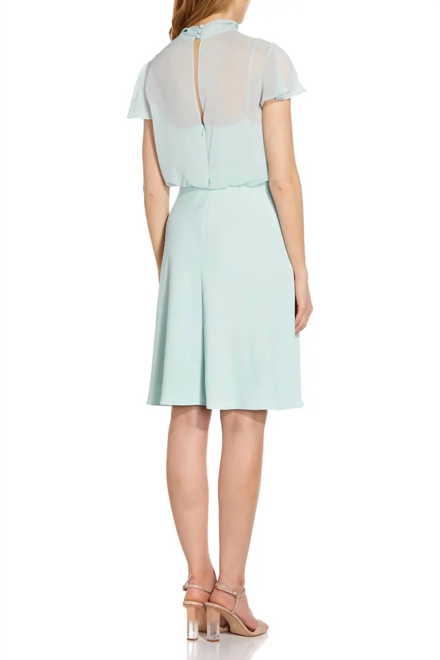Adrianna Papell - Tie Neck Crepe Chiffon Dress