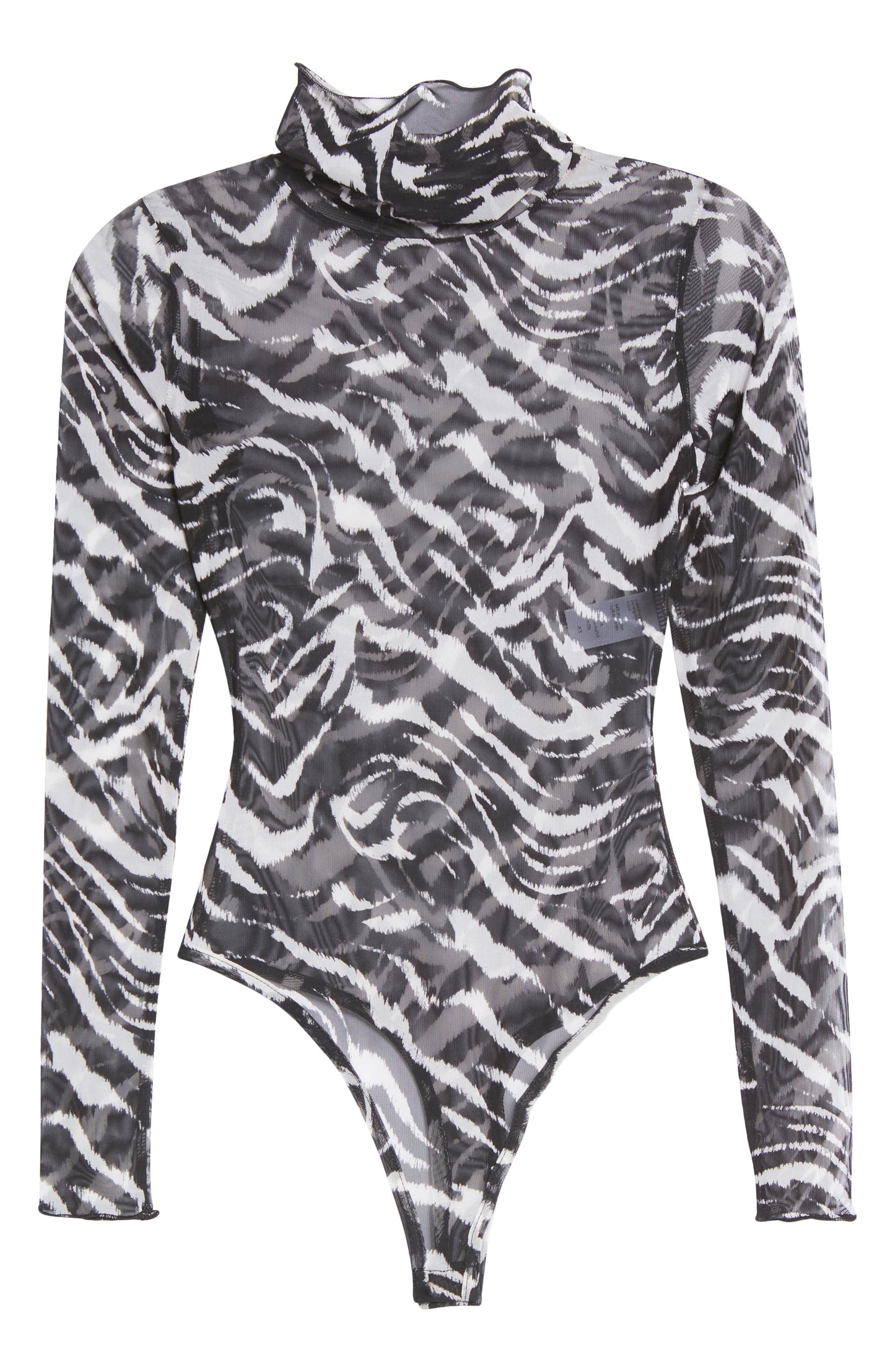 Naked Wardrobe Turtleneck Mesh Bodysuit in Zebra, Size Medium