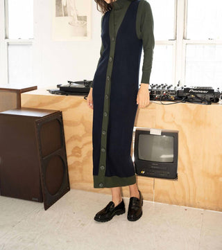 Mima Rosso - Green Knit Colorblock Vest Dress