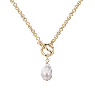 Eklexic - Colar feminino com pingente de pérola barroca e micro real
