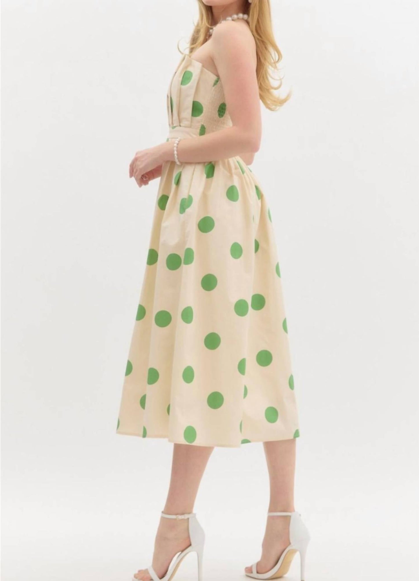 Entro - Polka Dot Strapless Midi Dress
