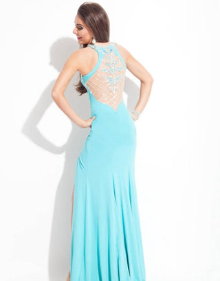 Rachel Allan - Beaded Jersey Gown With High Slit
