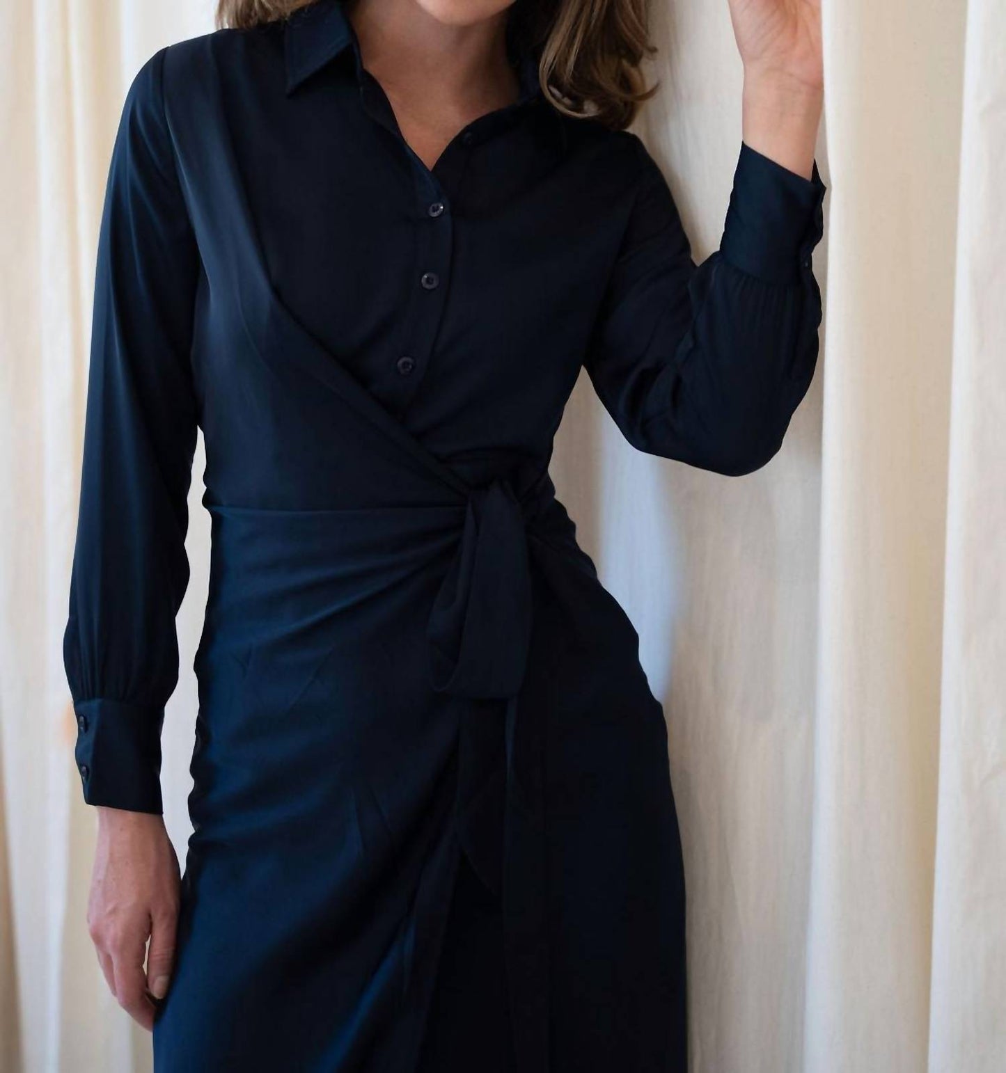 Mima Rosso - Faux Wrap Shirt Dress