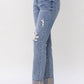 Judy Blue - Mid Rise Knee Destroyed Cuffed Long Boyfriend Denim Jeans