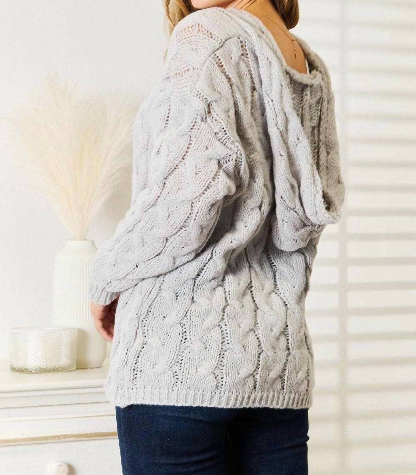 Double Take - Snug Cable-knit Hooded Pullover