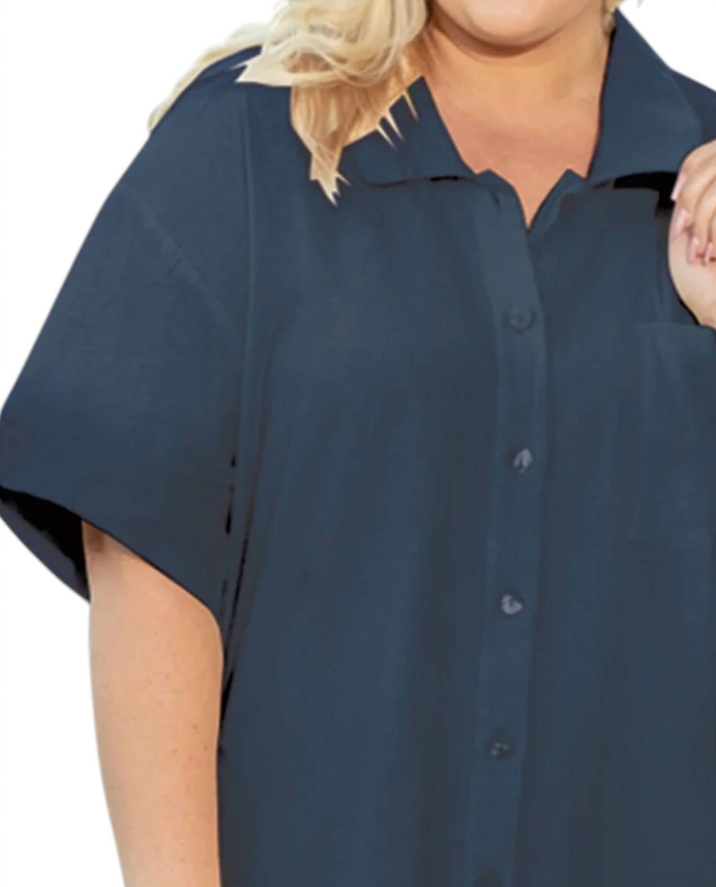On The Plus Side - Plus Size Short Sleeve Button Up Kendall Tunic Top