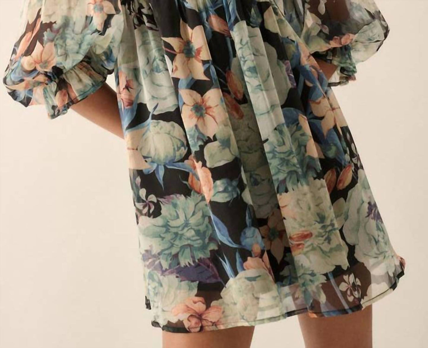 Promesa - Floral Mesh Sweetheart Neck Chiffon Babydoll Dress