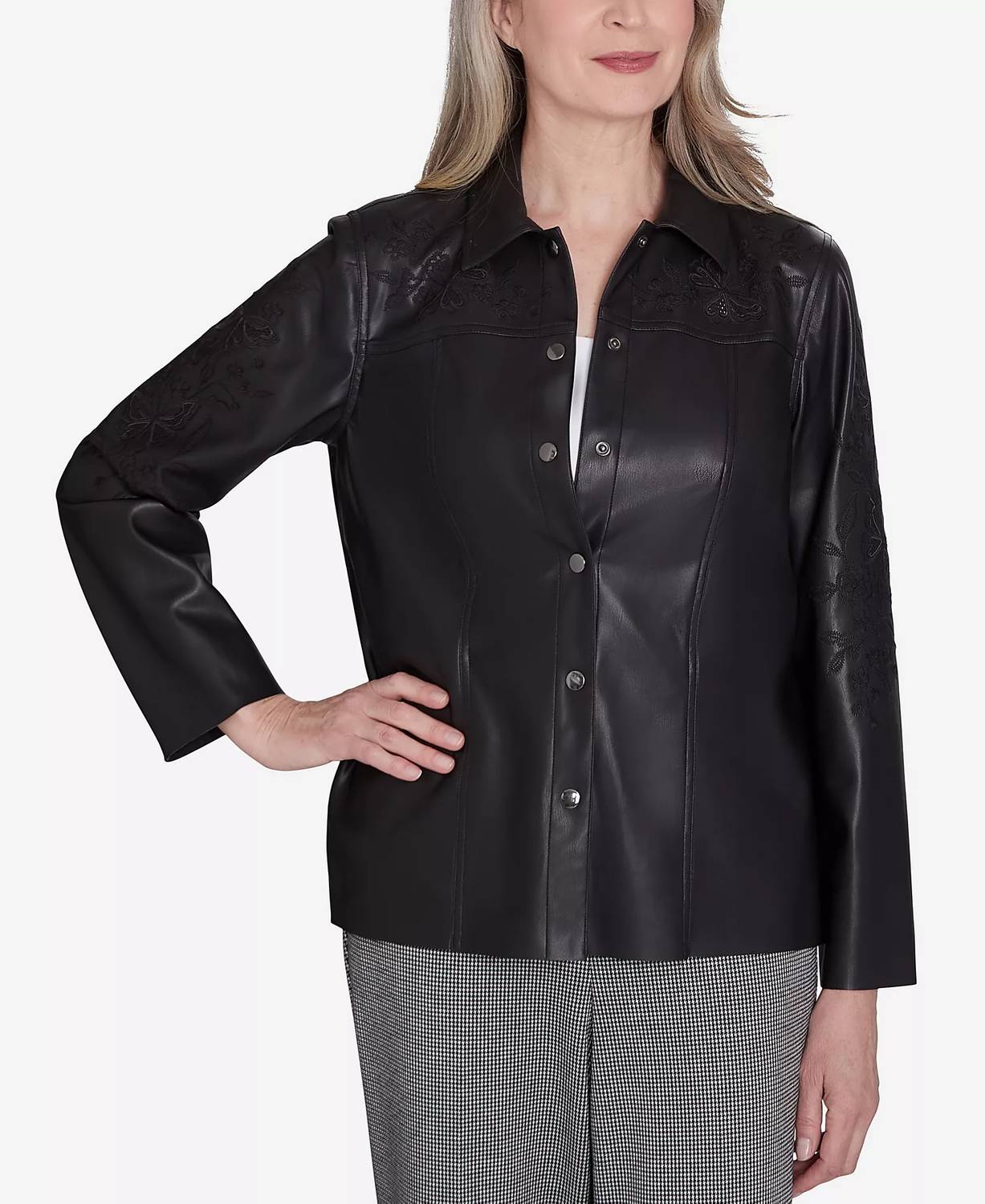 Alfred Dunner - Runway Ready Embroidered Faux Leather Jacket
