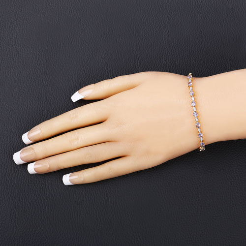 1.56 Carat Genuine Tanzanite and White Diamond .925 Sterling Silver Bracelet