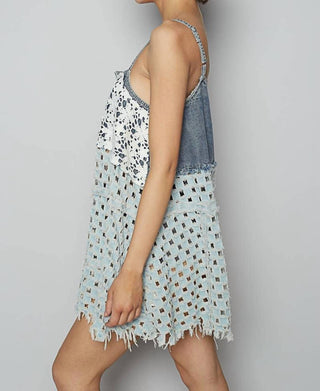 Pol - Vestido de sarja jeans contrastante