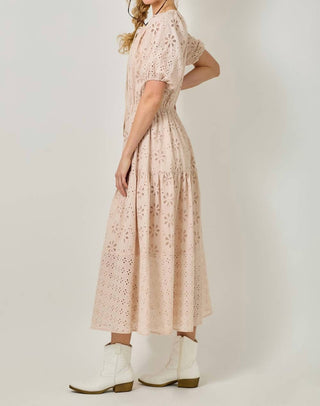 Mystree - Puff Sleeve Tiered Eyelet Dress