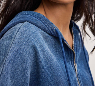 Good American - Moletom com capuz Jeanius com zíper