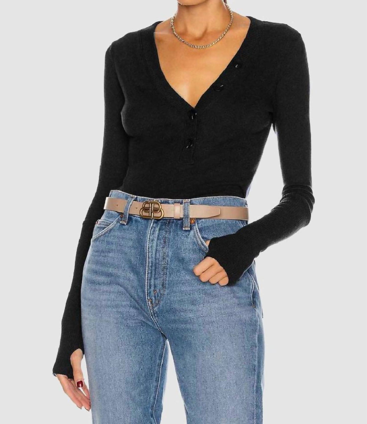 Enza Costa - Blusa Henley de Caxemira Manga Longa