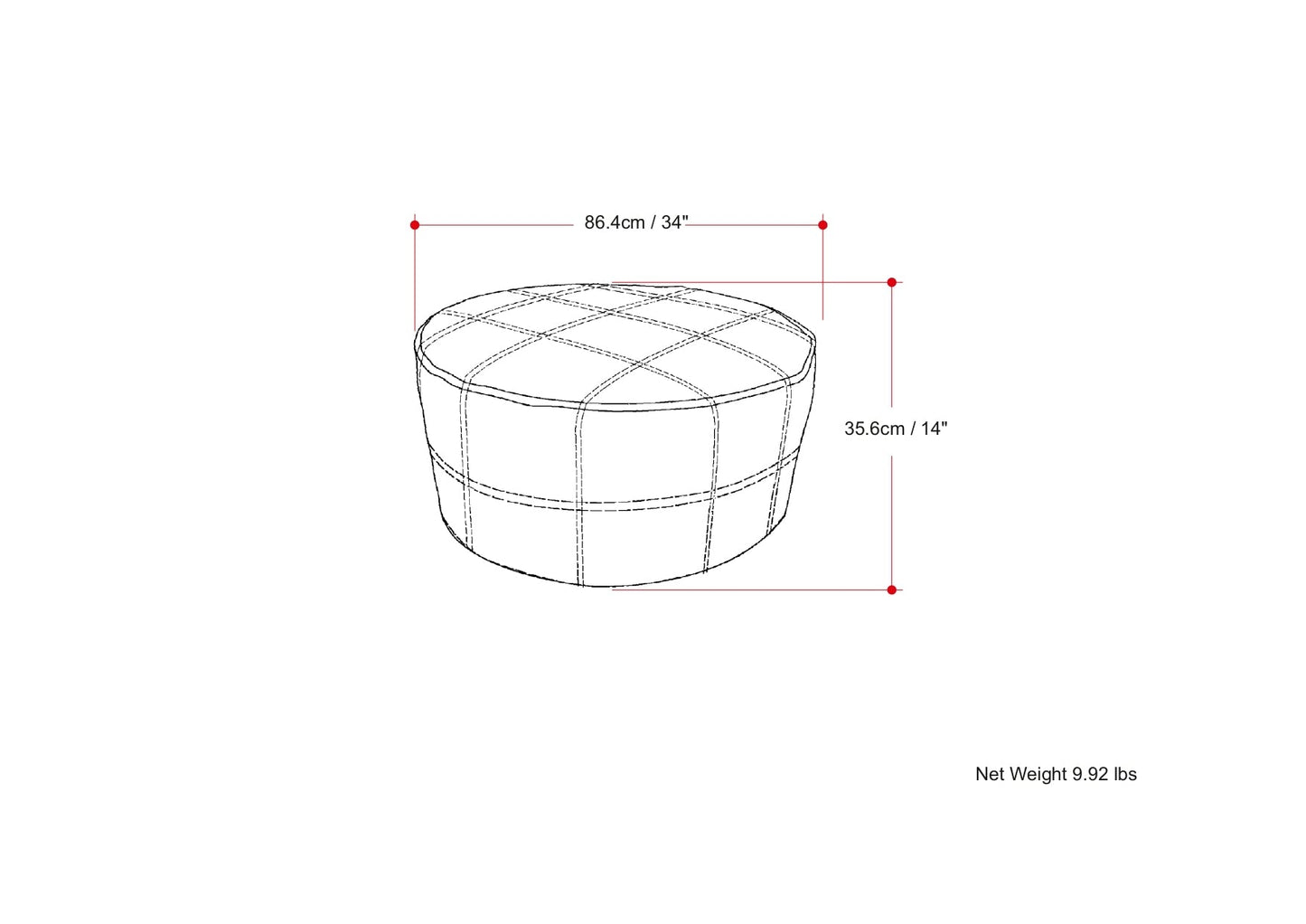 Connor 34" Round Coffee Table Pouf - Distressed Brown