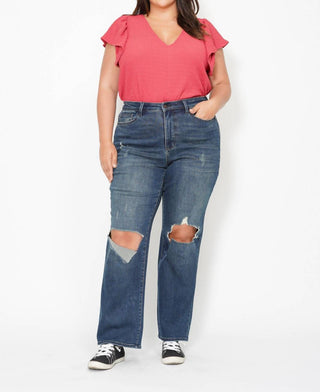 Judy Blue - Calça jeans rasgada na altura do joelho e cintura alta