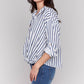 Charlie B - Striped Roll Up Long Sleeves Blouse